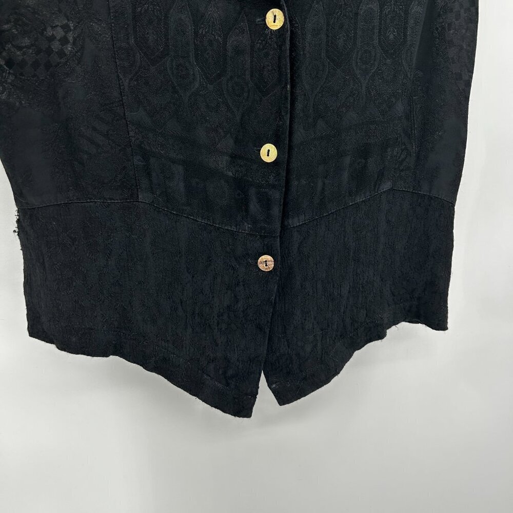 CITRON Women's Black Jacquard Button Up Lightweight Vest Blouse Top Size Medium - Picture 4 of 7
